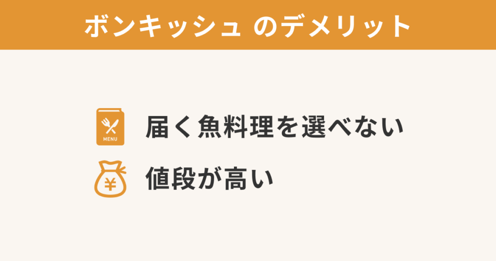 BonQuish（ボンキッシュ）のデメリット「届く魚料理を選べない」「値段が高い」