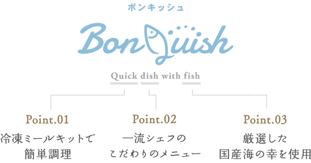 BonQuish（ボンキッシュ）の特徴「冷凍ミールキットで簡単調理」「一流シェフこだわりメニュー」「国産海の幸使用」