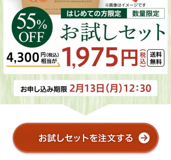 ボンキッシュの注文方法２「お試しセットを注文するボタンをクリック」